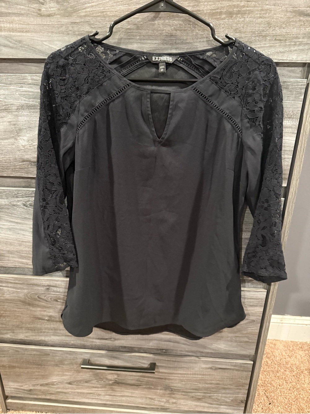 Express Black Lace-Detail 3/4 Sleeve Blouse